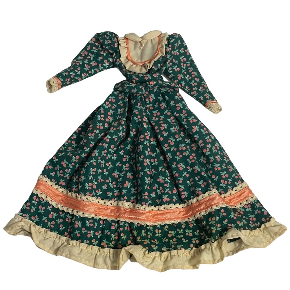 Vintage Pioneer Barbie Green Calico Ruffle Prarie Dress
